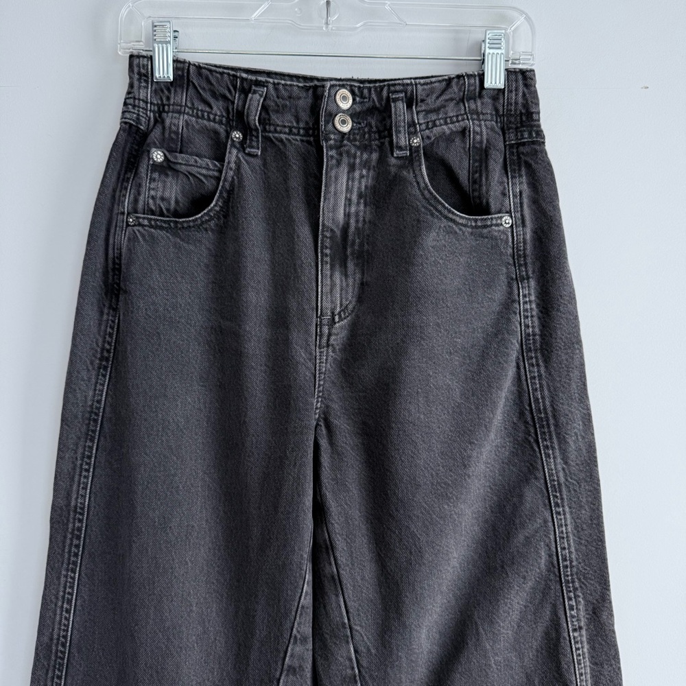 FREE PEOPLE ASTER STRAIGHT LEG JEANS in Asteroid Black Gray Size 28 High Rise - Picture 7 of 16